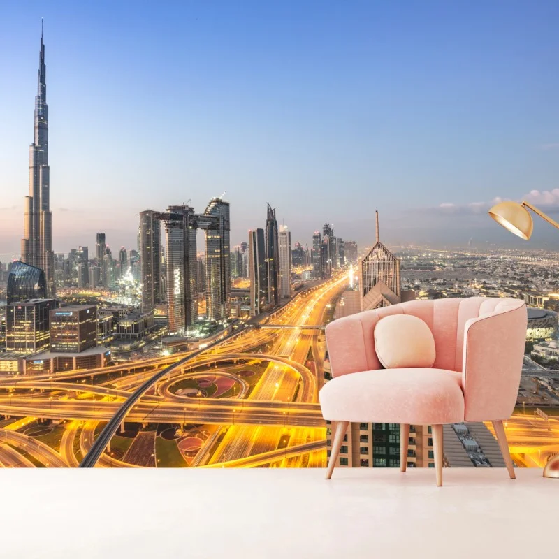 Fototapete skyline von Dubai bei dämmerung