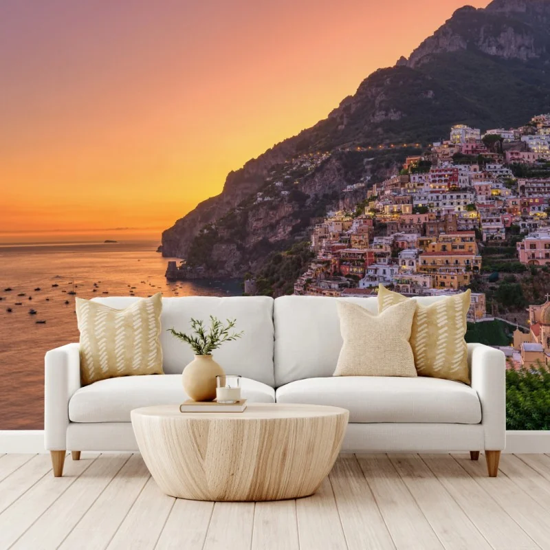 Fototapete sonnenuntergang über Positano, Amalfiküste