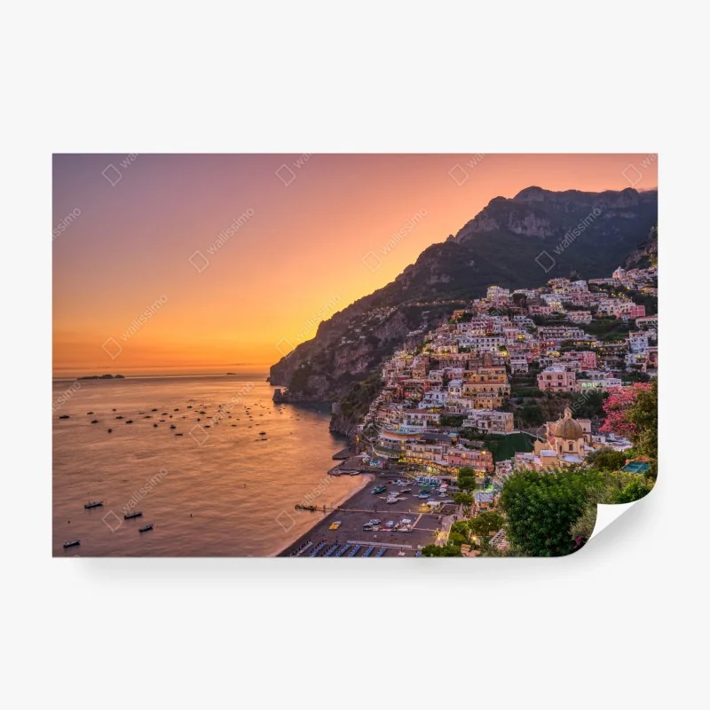 Fototapete sonnenuntergang über Positano, Amalfiküste