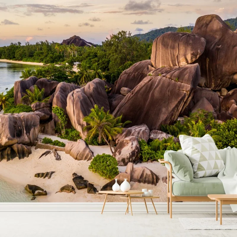 Fototapete Anse d'Argent tropischer granitstrand – Wallnifity® Fototapete Anse d'Argent tropischer granitstrand – Wallnifity®