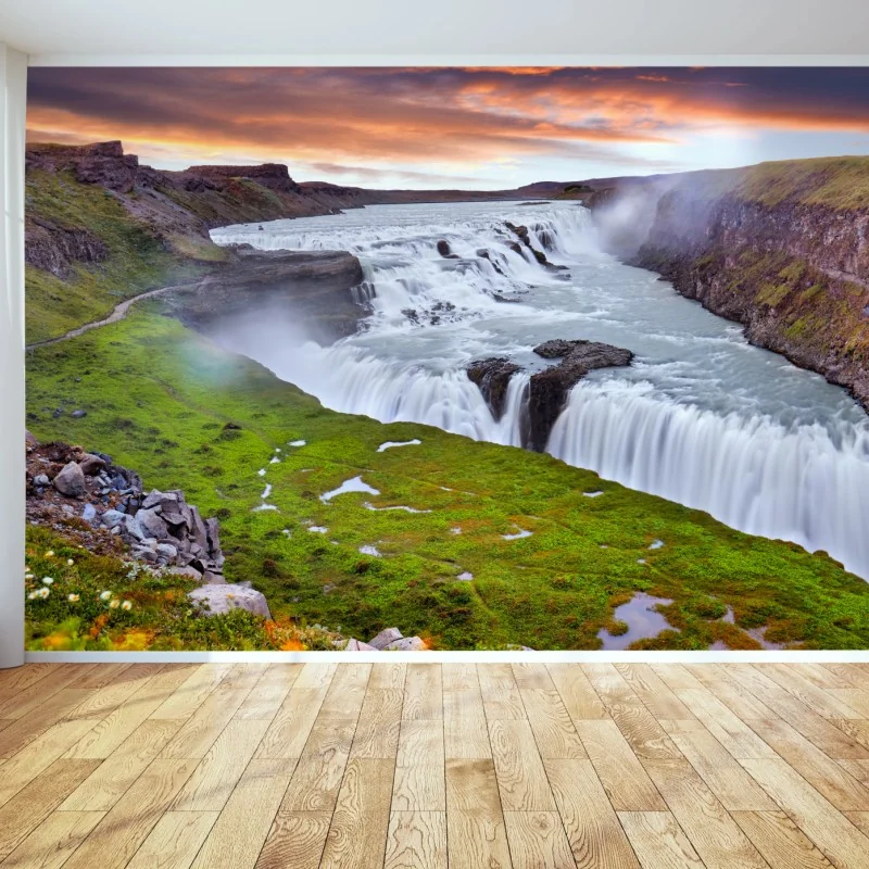 Fototapete panoramablick auf den wasserfall Gullfoss – Wallnifity®