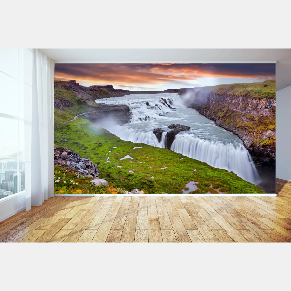 Fototapete panoramablick auf den wasserfall Gullfoss – Wallnifity®
