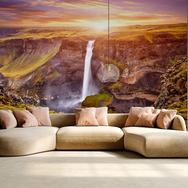 Fototapete Haifoss wasserfall bei sonnenuntergang – Wallnifity® Fototapete Haifoss wasserfall bei sonnenuntergang – Wallnifity®