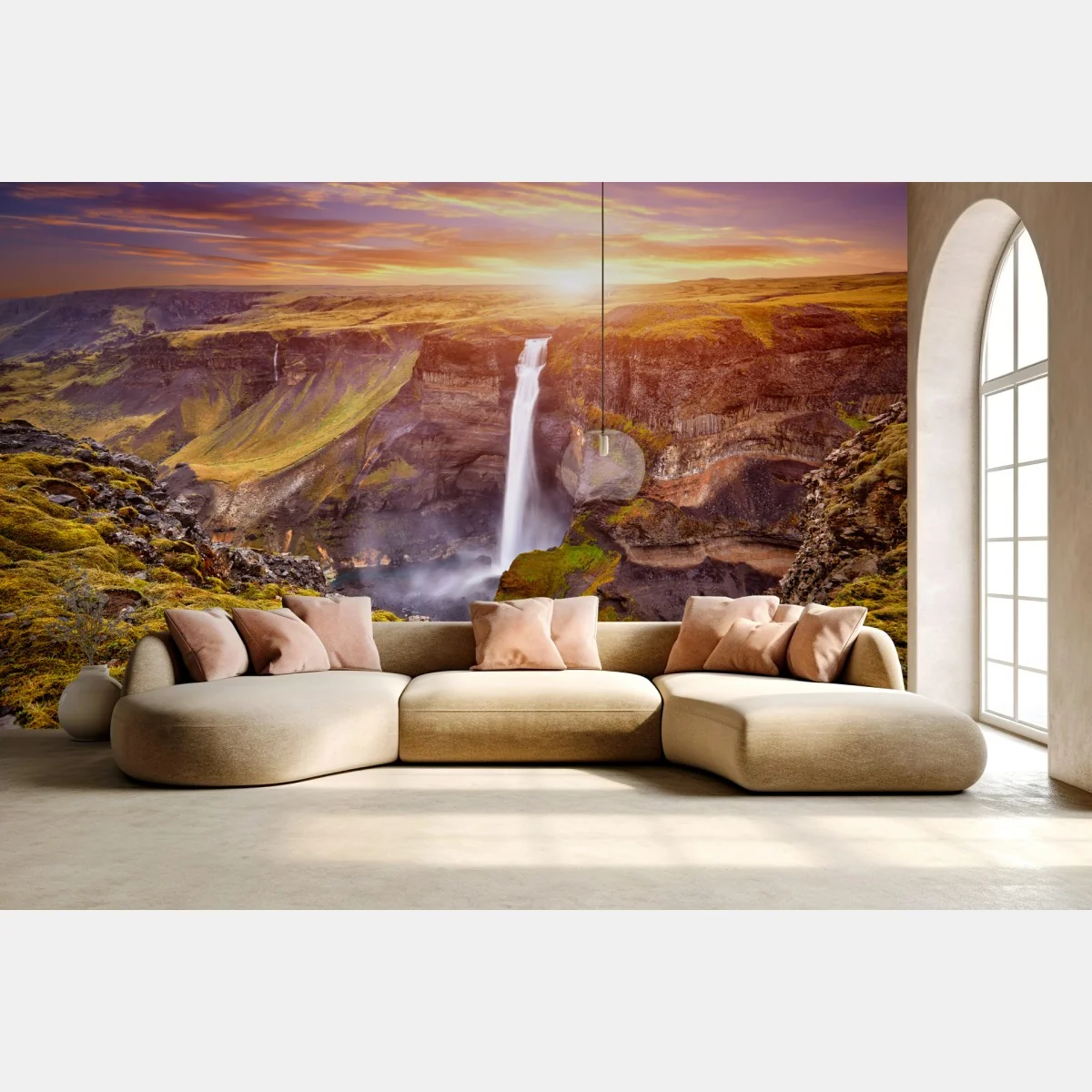 Fototapete Haifoss wasserfall bei sonnenuntergang – Wallnifity® Fototapete Haifoss wasserfall bei sonnenuntergang – Wallnifity®