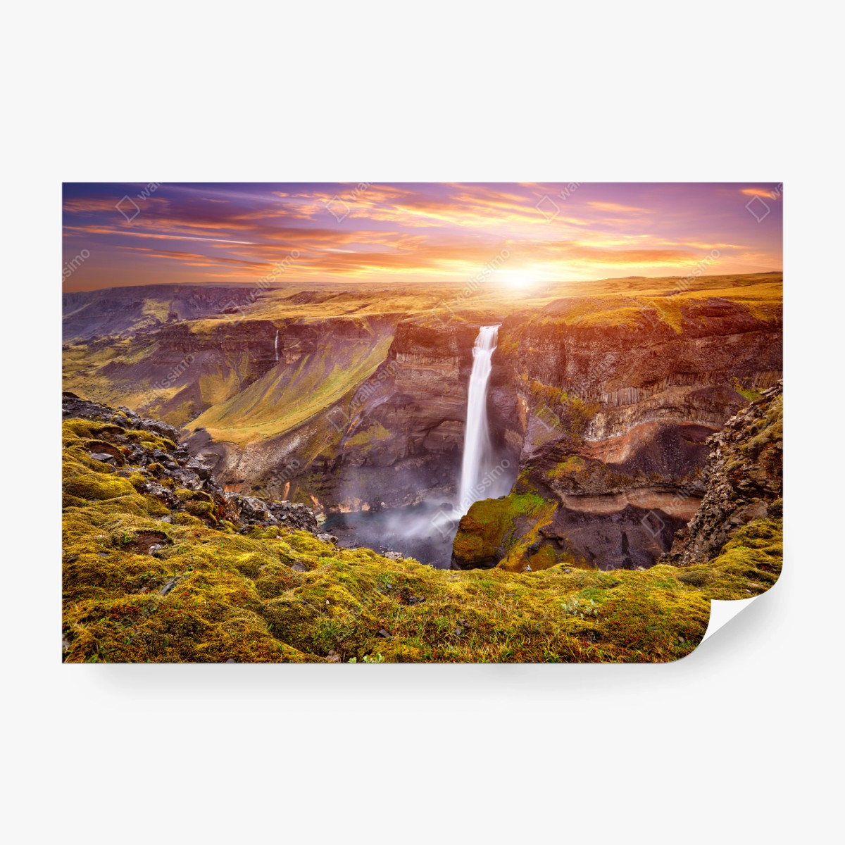 Fototapete Haifoss wasserfall bei sonnenuntergang – Wallnifity® Fototapete Haifoss wasserfall bei sonnenuntergang – Wallnifity®