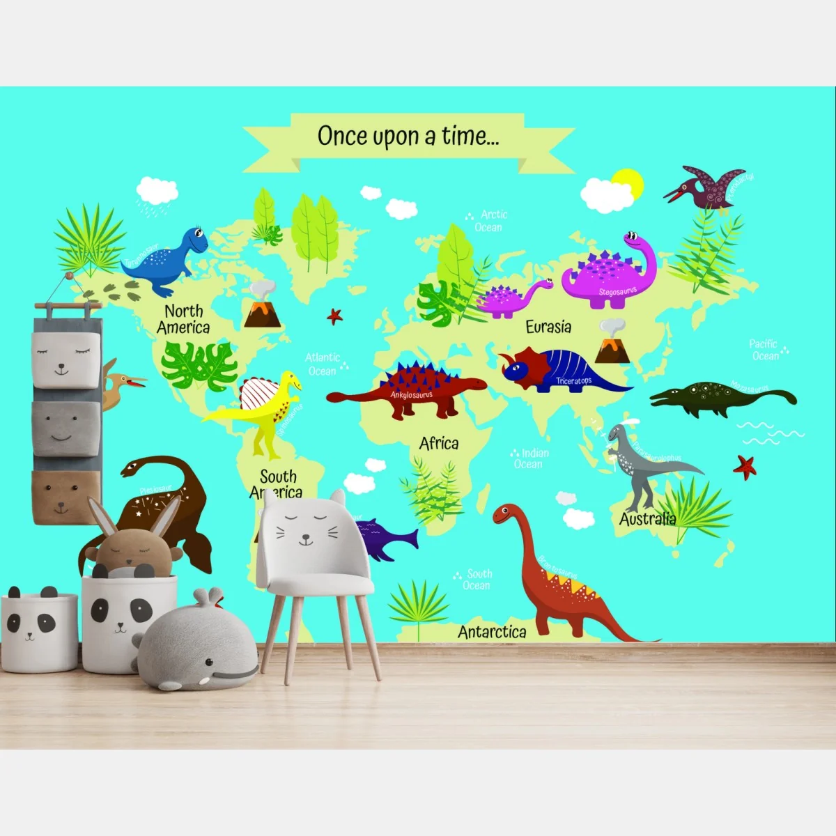 Fototapete bunte weltkarte mit dinosauriern – Wallnifity® Fototapete bunte weltkarte mit dinosauriern – Wallnifity®