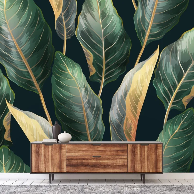 Fototapete vintage tropisches blättermuster