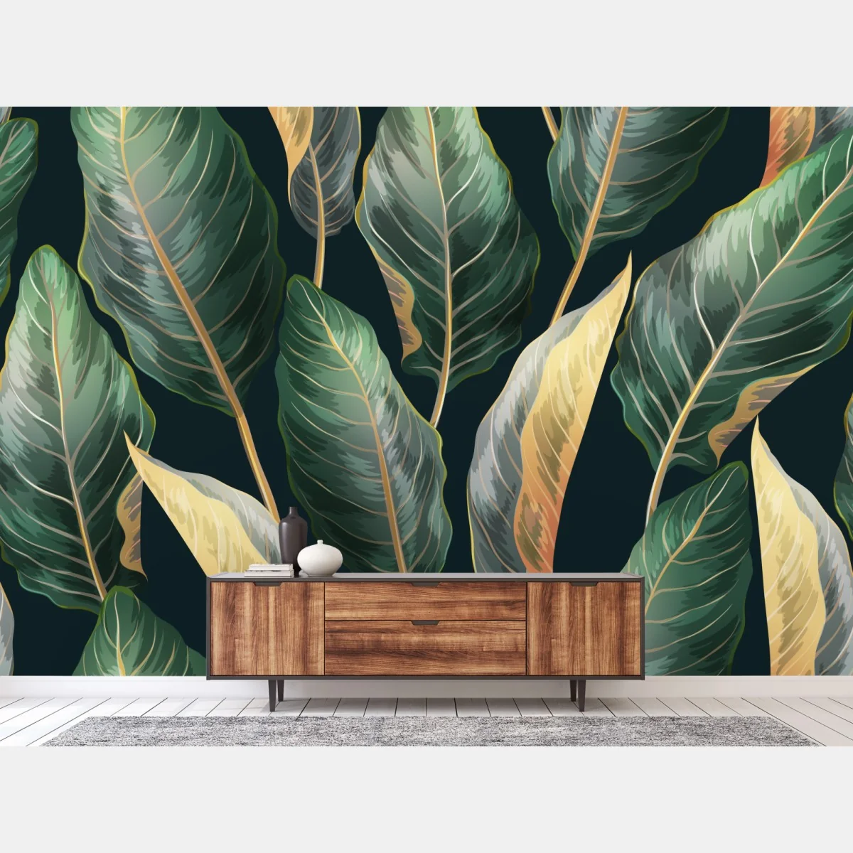 Fototapete vintage tropisches blättermuster – Wallnifity® Fototapete vintage tropisches blättermuster – Wallnifity®