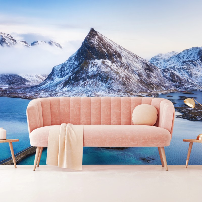 Fototapete Lofoten brücke und berg aus der luft