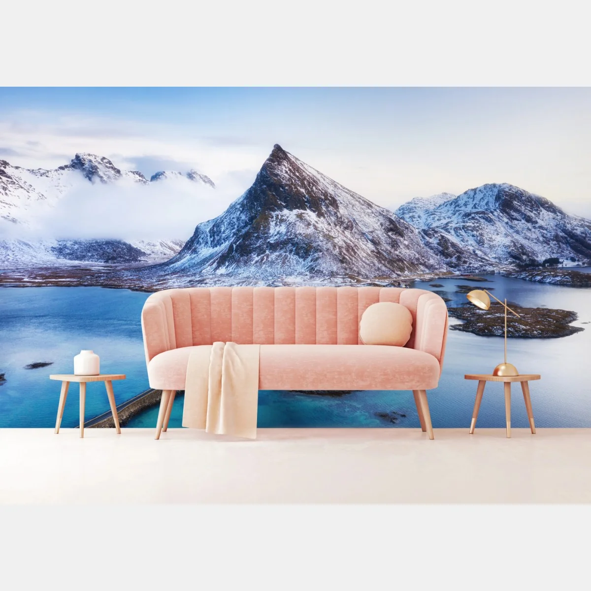 Fototapete Lofoten brücke und berg aus der luft – Wallnifity®