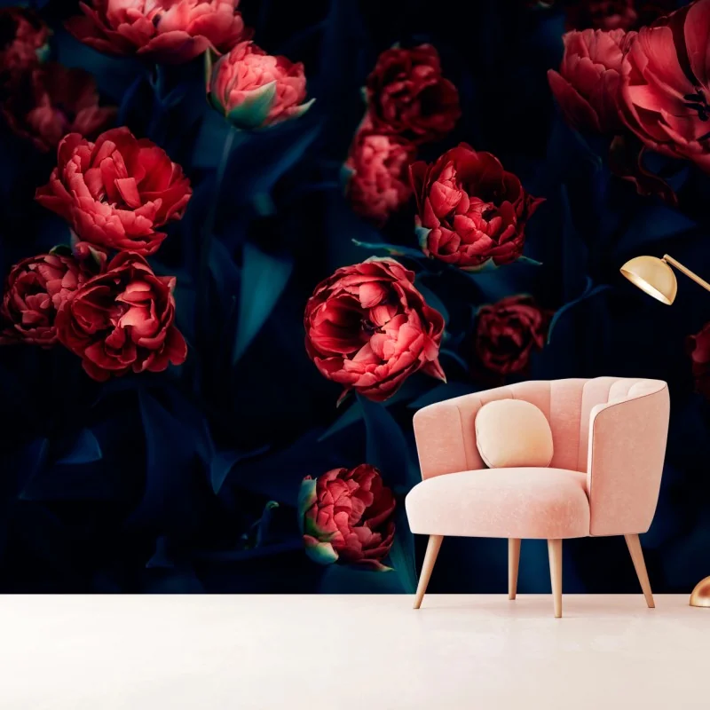 Fototapete dunkler roter tulpenstrauß