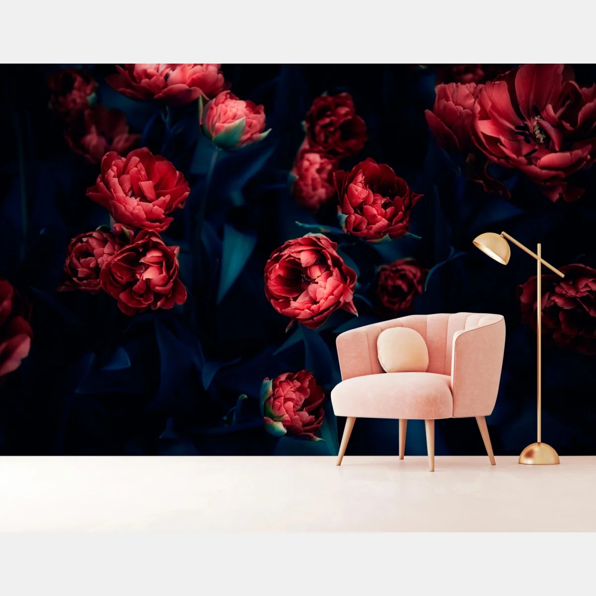 Fototapete dunkler roter tulpenstrauß – Wallnifity® Fototapete dunkler roter tulpenstrauß – Wallnifity®