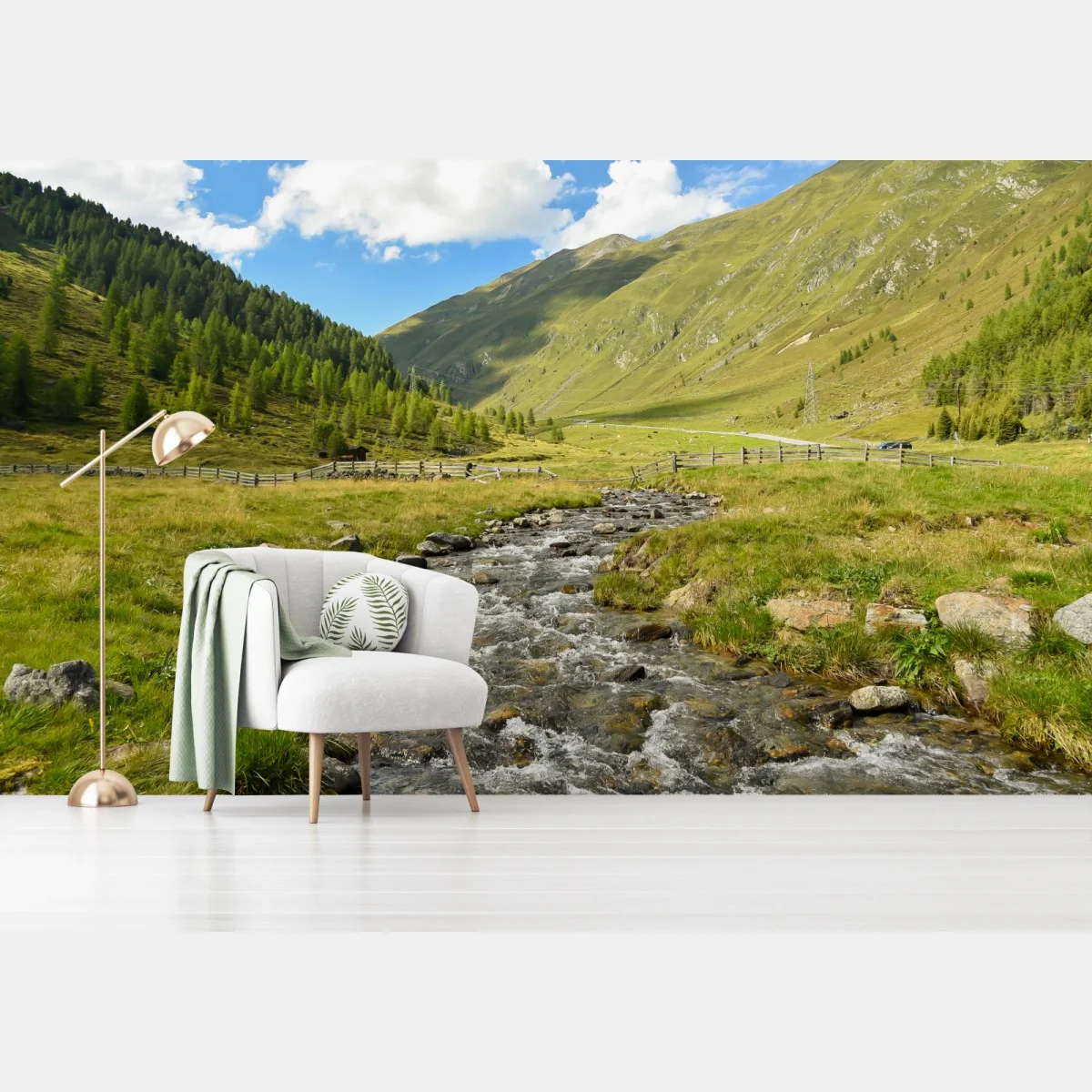 Fototapete alpenbach im sonnigen tal – Wallnifity® Fototapete alpenbach im sonnigen tal – Wallnifity®