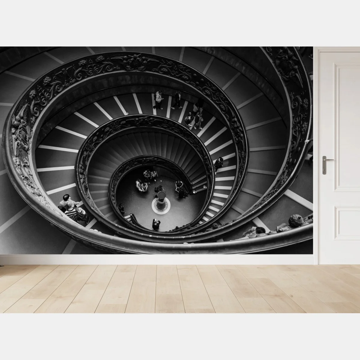 Fototapete dramatische spiraltreppe in monochrom – Wallnifity® Fototapete dramatische spiraltreppe in monochrom – Wallnifity®