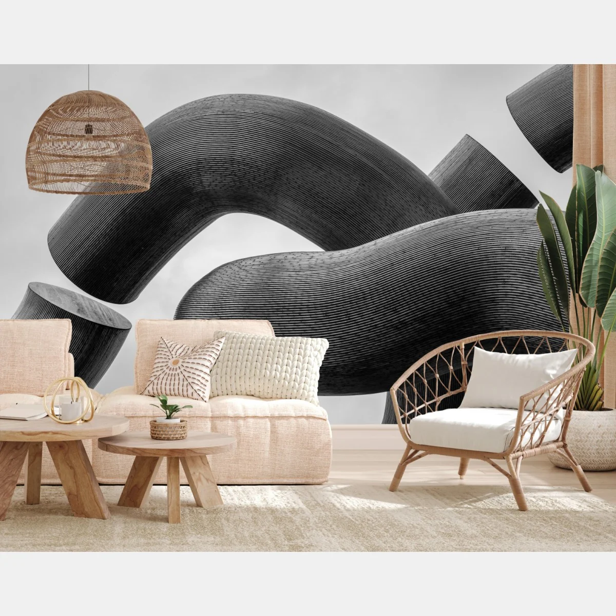 Fototapete gekrümmte formen abstrakte skulptur in grau – Wallnifity® Fototapete gekrümmte formen abstrakte skulptur in grau – Wallnifity®