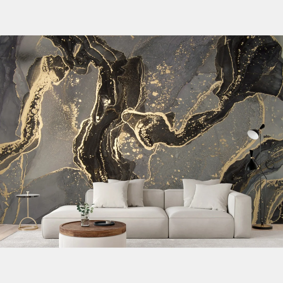 Fototapete luxuriöser schwarz-goldener marmor abstrakt – Wallnifity®