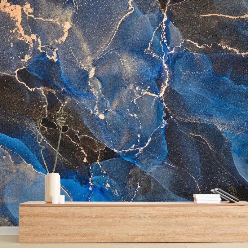 Fototapete luxuriöse blaue und goldene abstrakte wellen – Wallnifity®