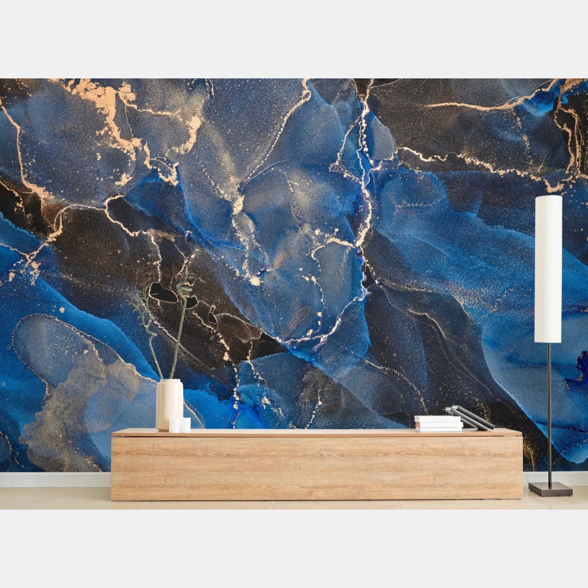 Fototapete luxuriöse blaue und goldene abstrakte wellen – Wallnifity®