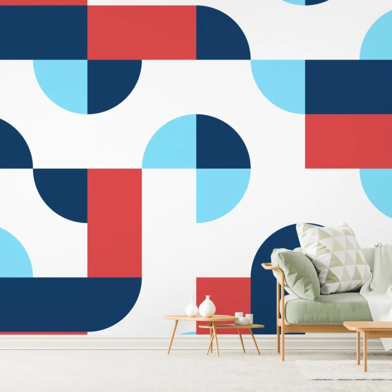 Fototapete mutiges geometrisches muster in dunkelblau und koralle