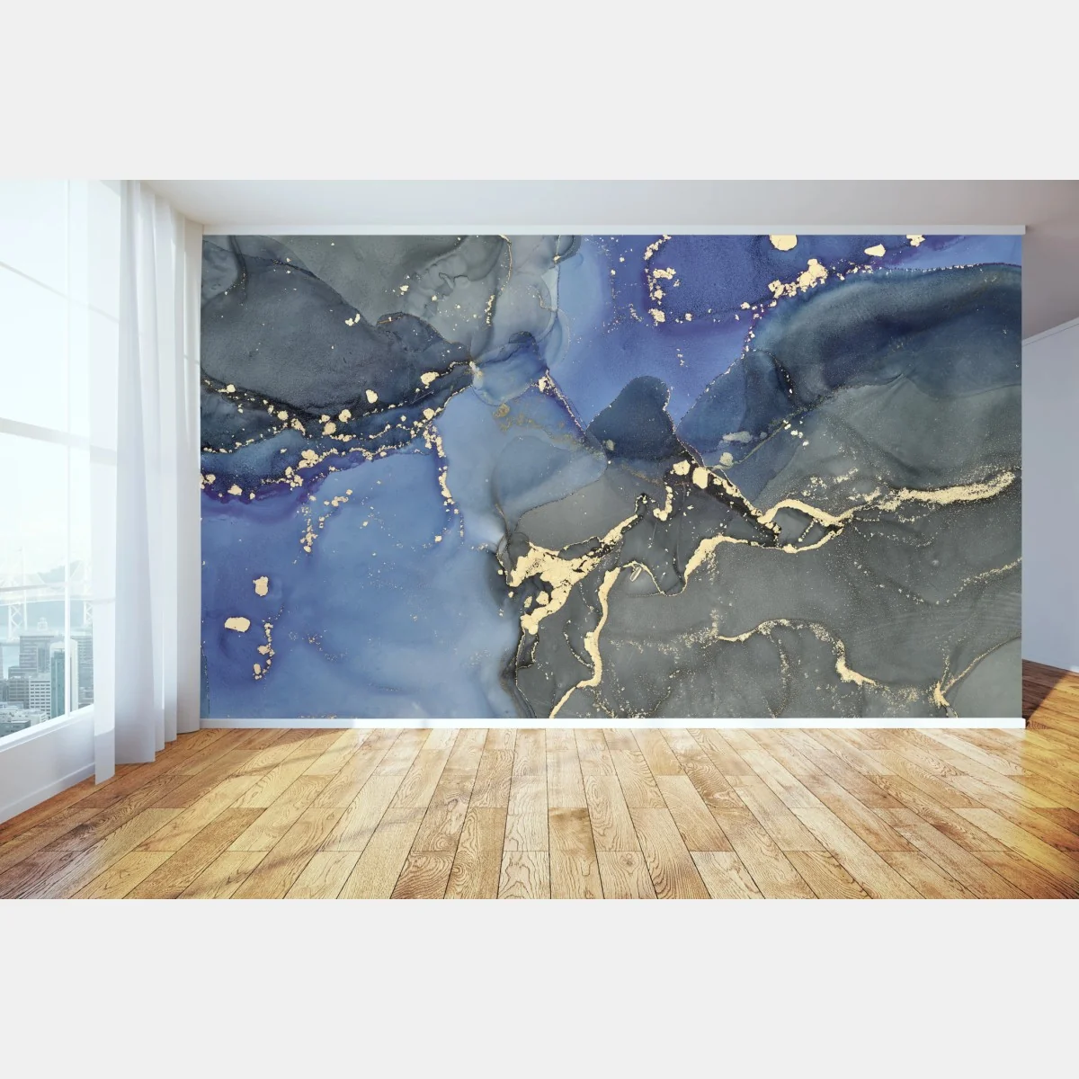 Fototapete luxuriöse blau-goldene abstraktion – Wallnifity® Fototapete luxuriöse blau-goldene abstraktion – Wallnifity®