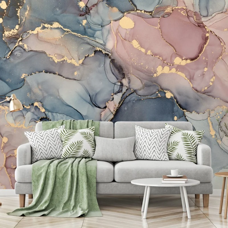 Fototapete zarte pastell-flüssigmarmor mit goldadern