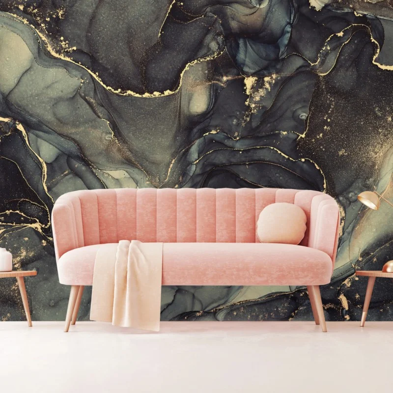 Fototapete luxuriöse abstrakte alkoholtinten-kunst mit goldenen adern