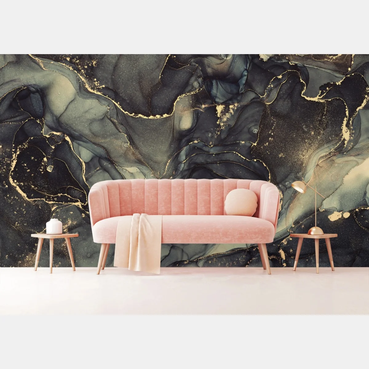 Fototapete luxuriöse abstrakte alkoholtinten-kunst mit goldenen adern – Wallnifity®