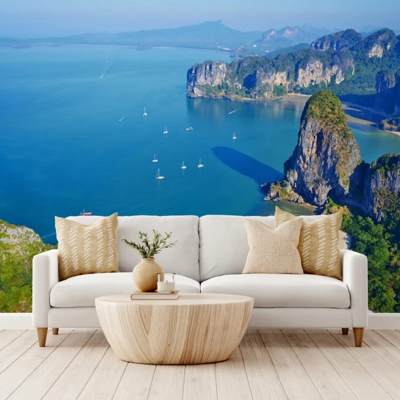 Fototapete türkise insel- und klippenlandschaft – Wallnifity® Fototapete türkise insel- und klippenlandschaft – Wallnifity®