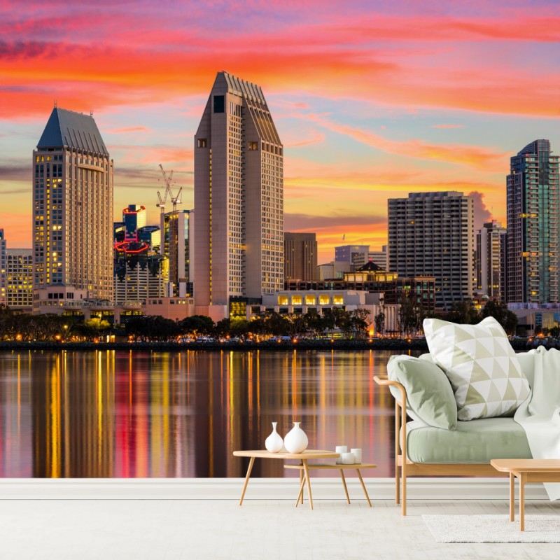 Fototapete San Diego skyline bei sonnenuntergang