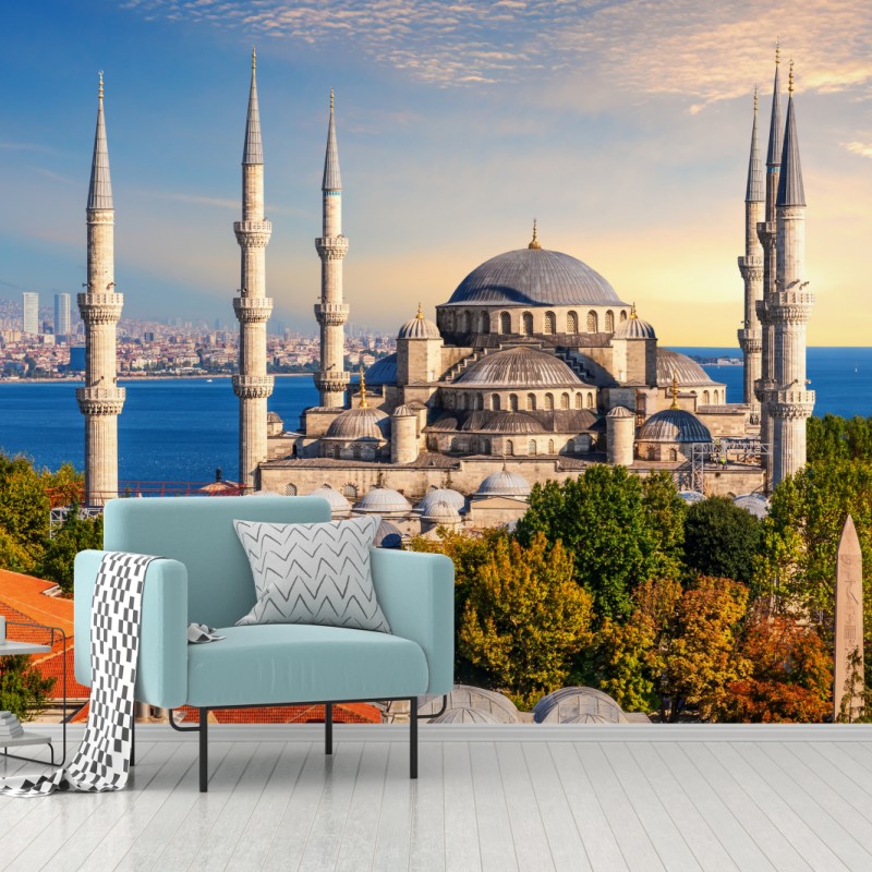 Fototapete Istanbul mit der Blauen Moschee bei Sonnenuntergang