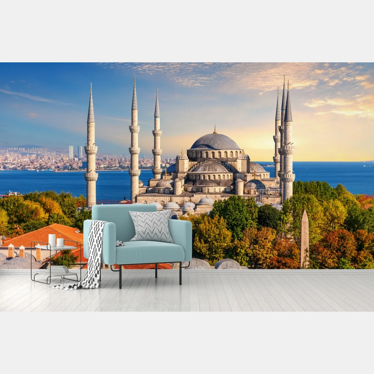 Fototapete Istanbul mit der Blauen Moschee bei Sonnenuntergang – Wallnifity®