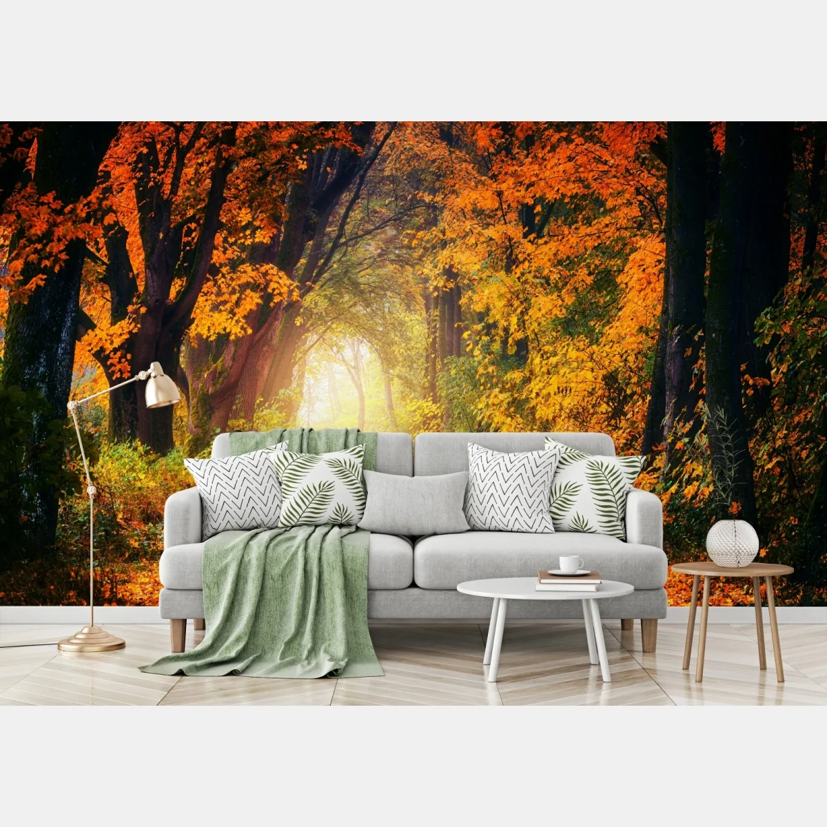 Fototapete herbstlicher waldpfad im goldenen licht – Wallnifity® Fototapete herbstlicher waldpfad im goldenen licht – Wallnifity®