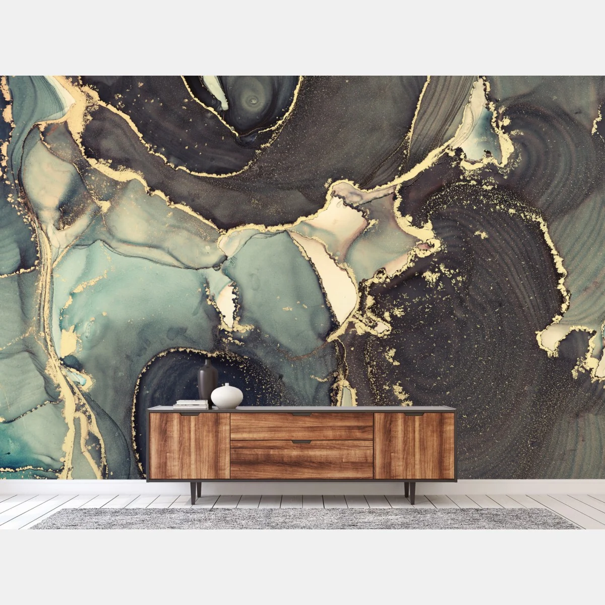 Fototapete türkis und gold abstrakte fließmalerei – Wallnifity® Fototapete türkis und gold abstrakte fließmalerei – Wallnifity®