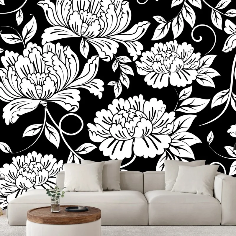 Fototapete monochromes blumenmuster
