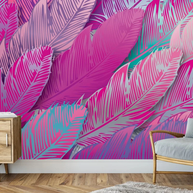 Fototapete irisierendes rosa federmuster