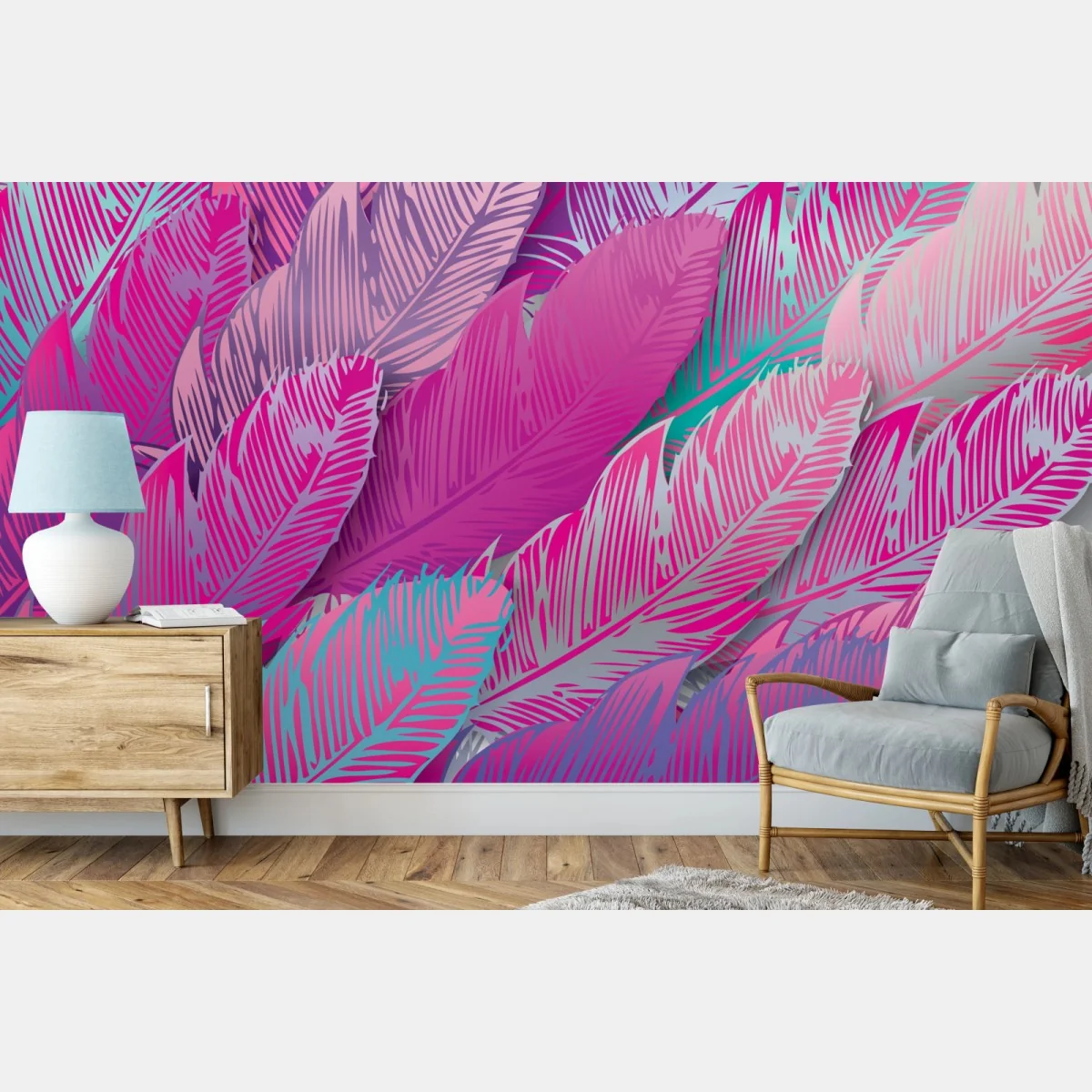 Fototapete irisierendes rosa federmuster – Wallnifity® Fototapete irisierendes rosa federmuster – Wallnifity®