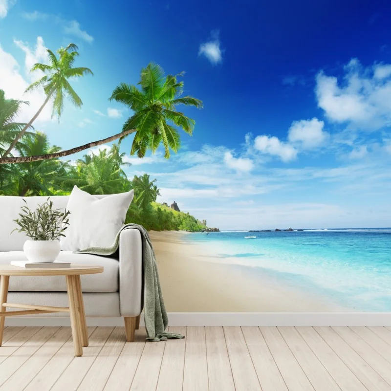 Fototapete sonnenuntergang am strand von Mahe, Seychellen – Wallnifity®