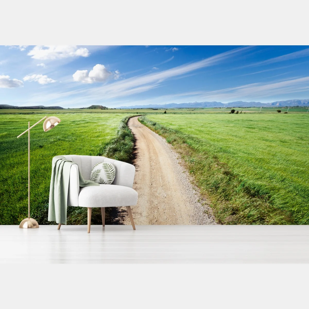 Fototapete gewundener landweg durch grüne wiesen – Wallnifity®