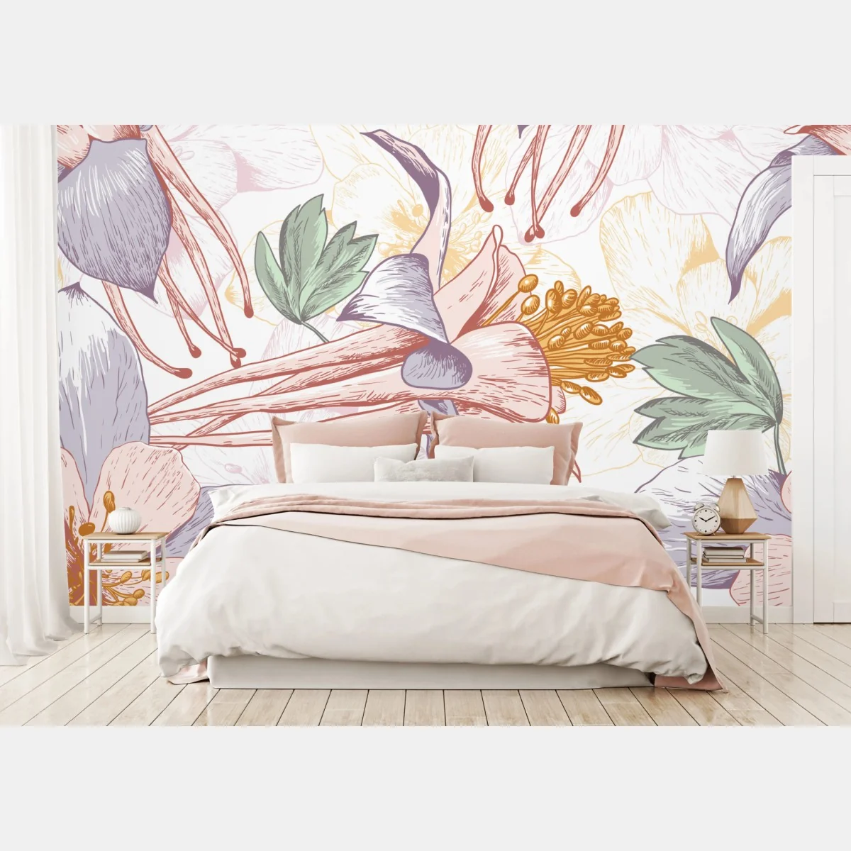 Fototapete zarte pastellblumen im botanischen stil – Wallnifity®