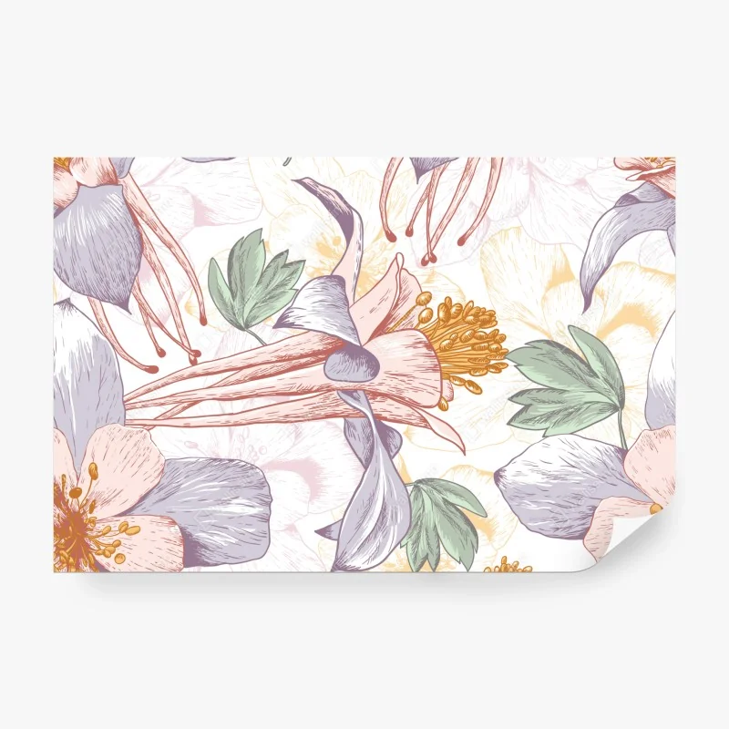 Fototapete zarte pastellblumen im botanischen stil