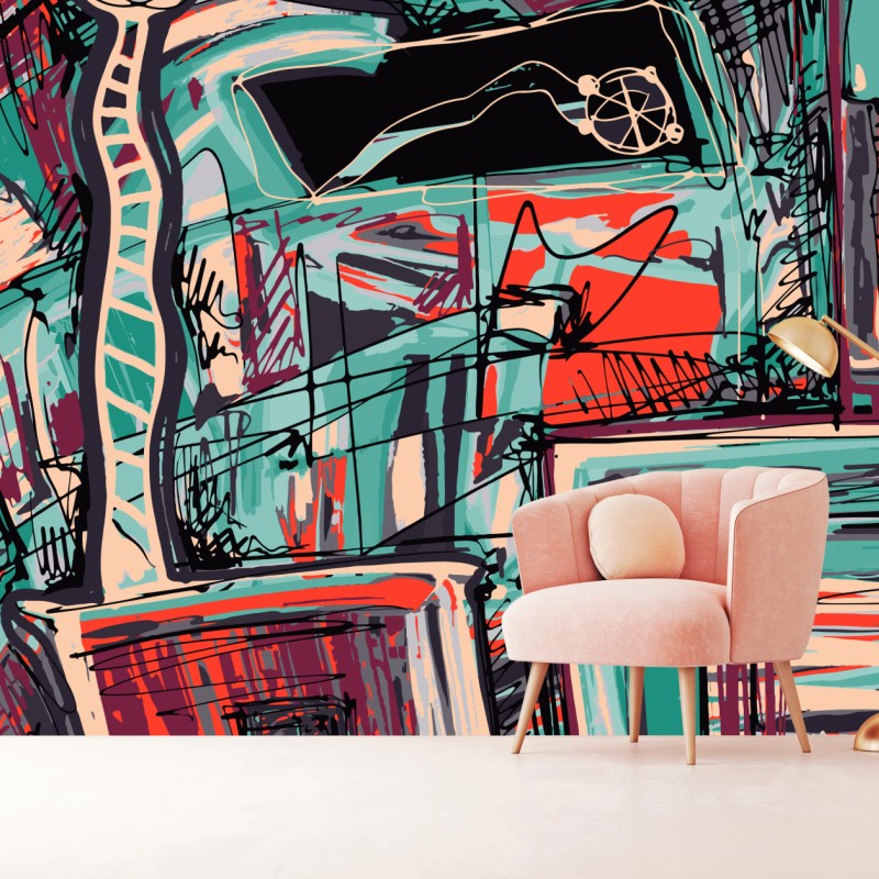 Fototapete türkis-korall abstrakte komposition