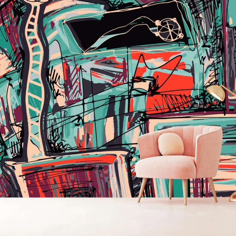 Fototapete türkis-korall abstrakte komposition