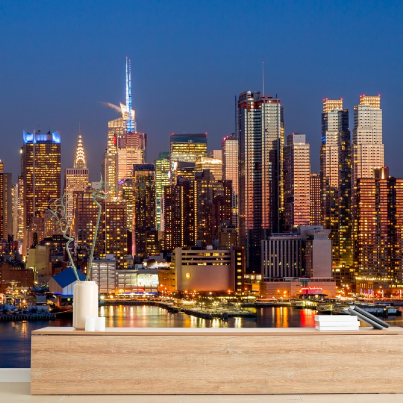 Fototapete panorama von New York bei dämmerung