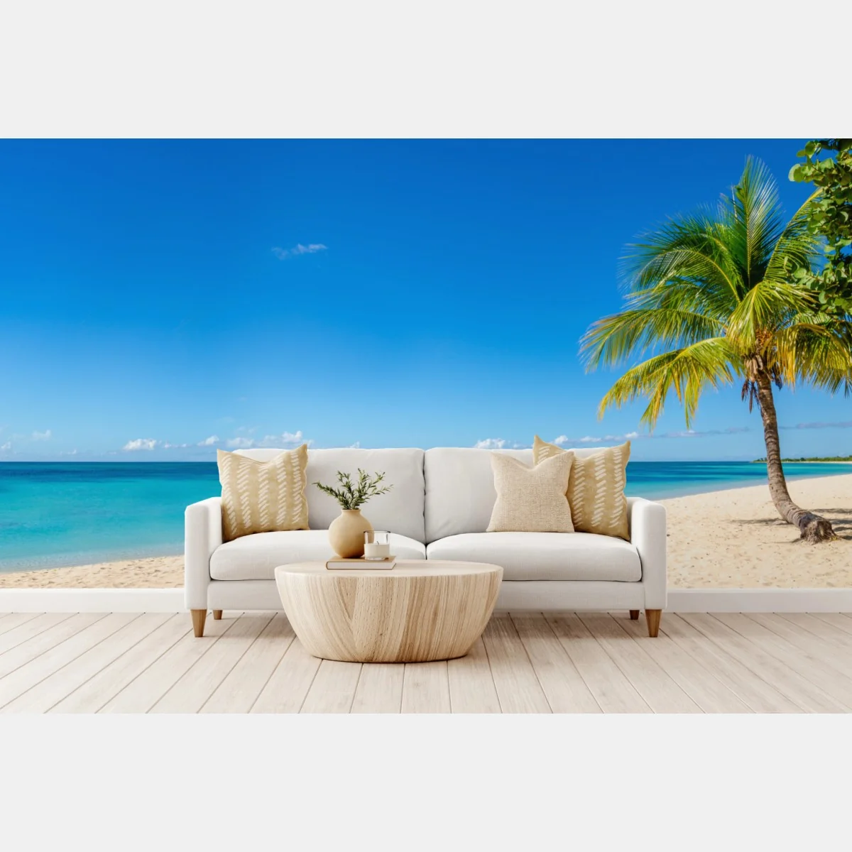 Fototapete tropischer strand mit türkiswasser und palme – Wallnifity®