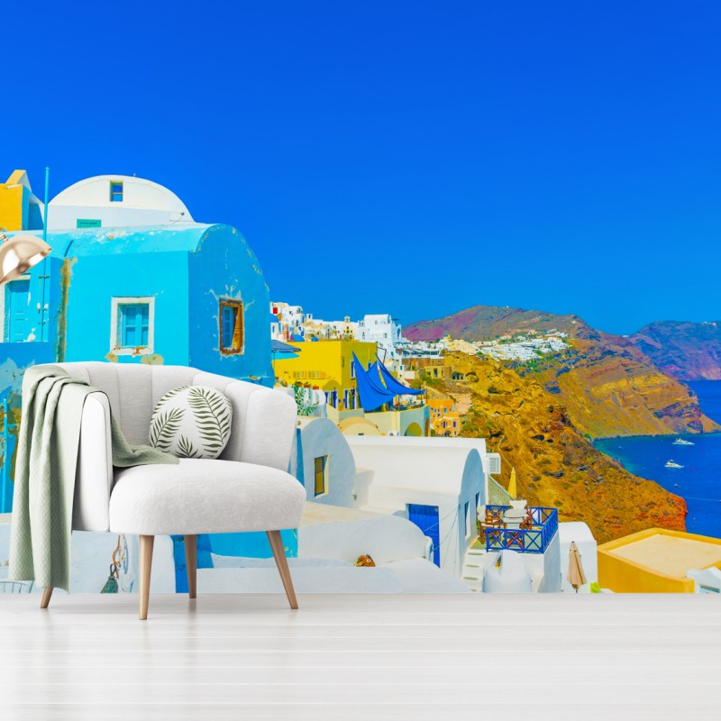 Fototapete sonniger blick auf Oia, Santorini