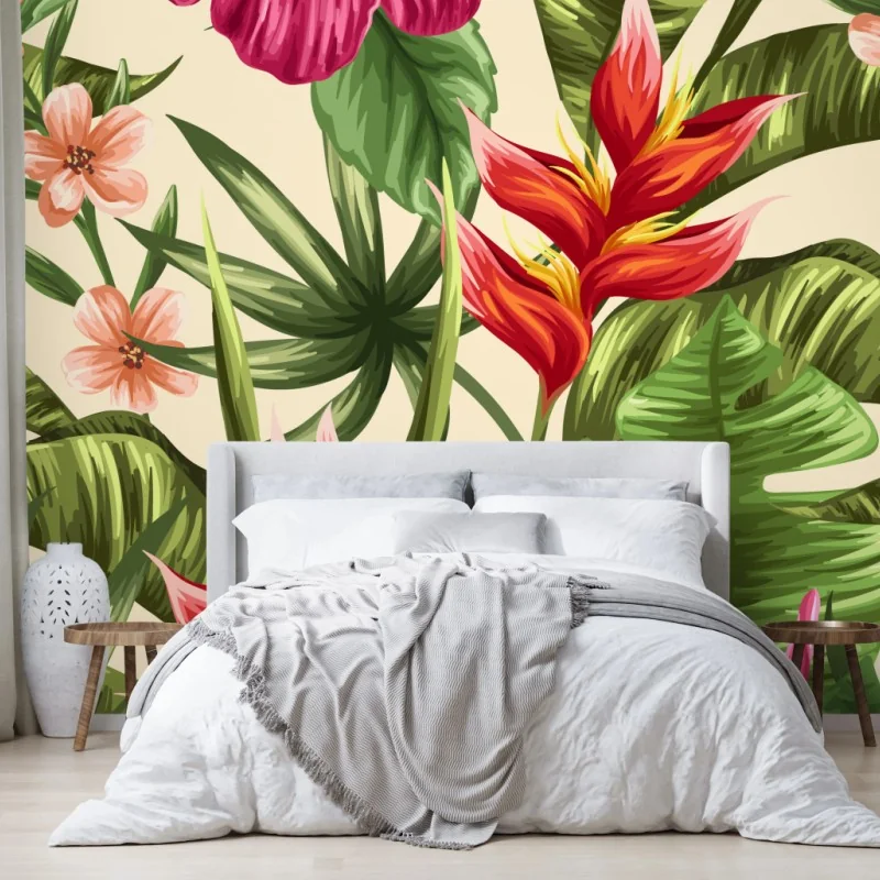 Fototapete tropisches blumenmuster mit hibiskus und plumeria – Wallnifity® Fototapete tropisches blumenmuster mit hibiskus und plumeria – Wallnifity®