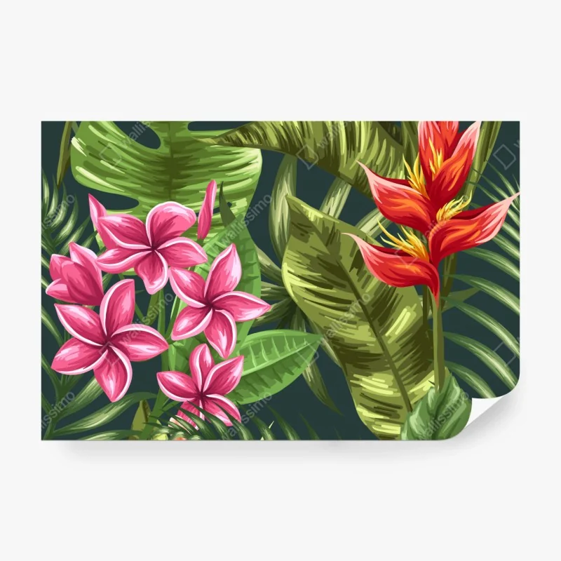 Fototapete tropisches hibiskus- und plumeria-blumenmuster