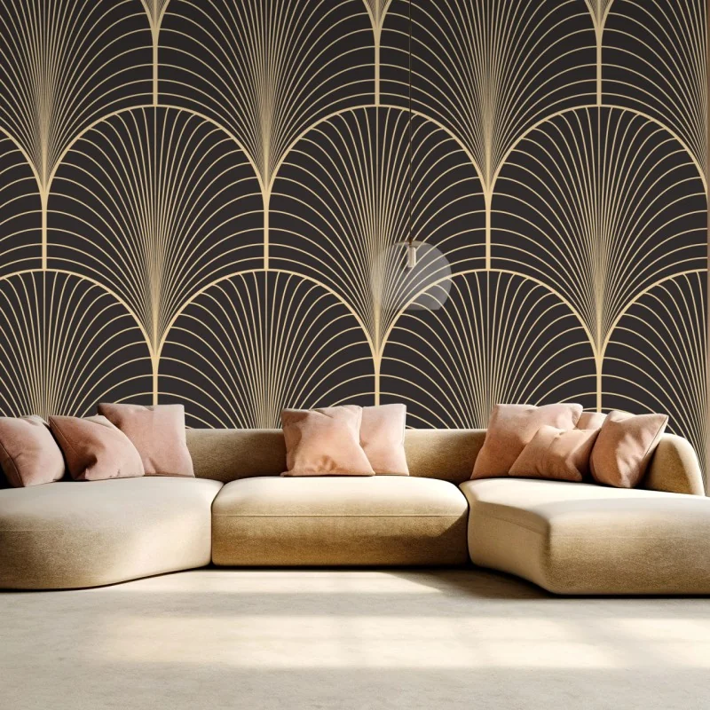 Fototapete art deco goldenes fächermuster – Wallnifity®