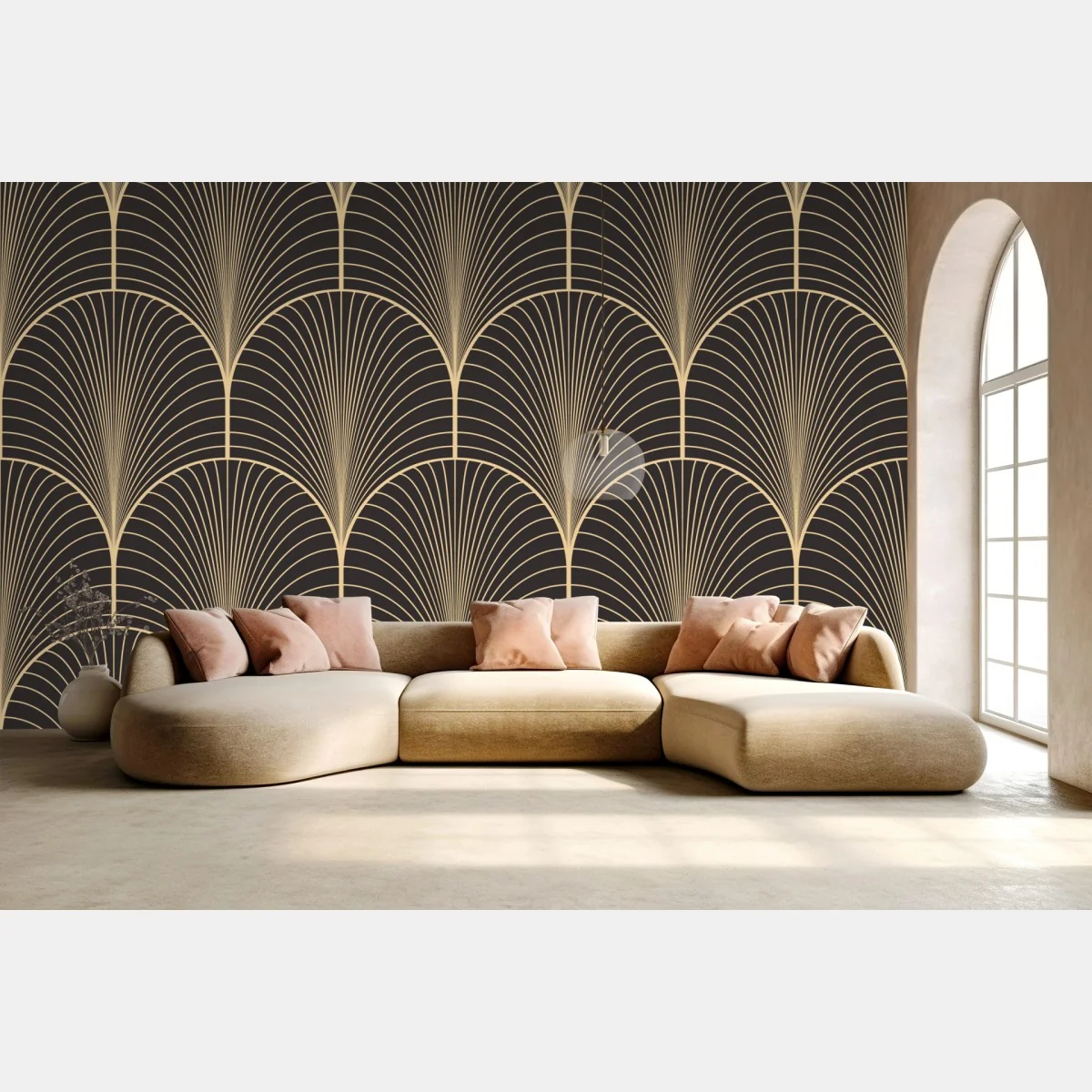 Fototapete art deco goldenes fächermuster – Wallnifity®