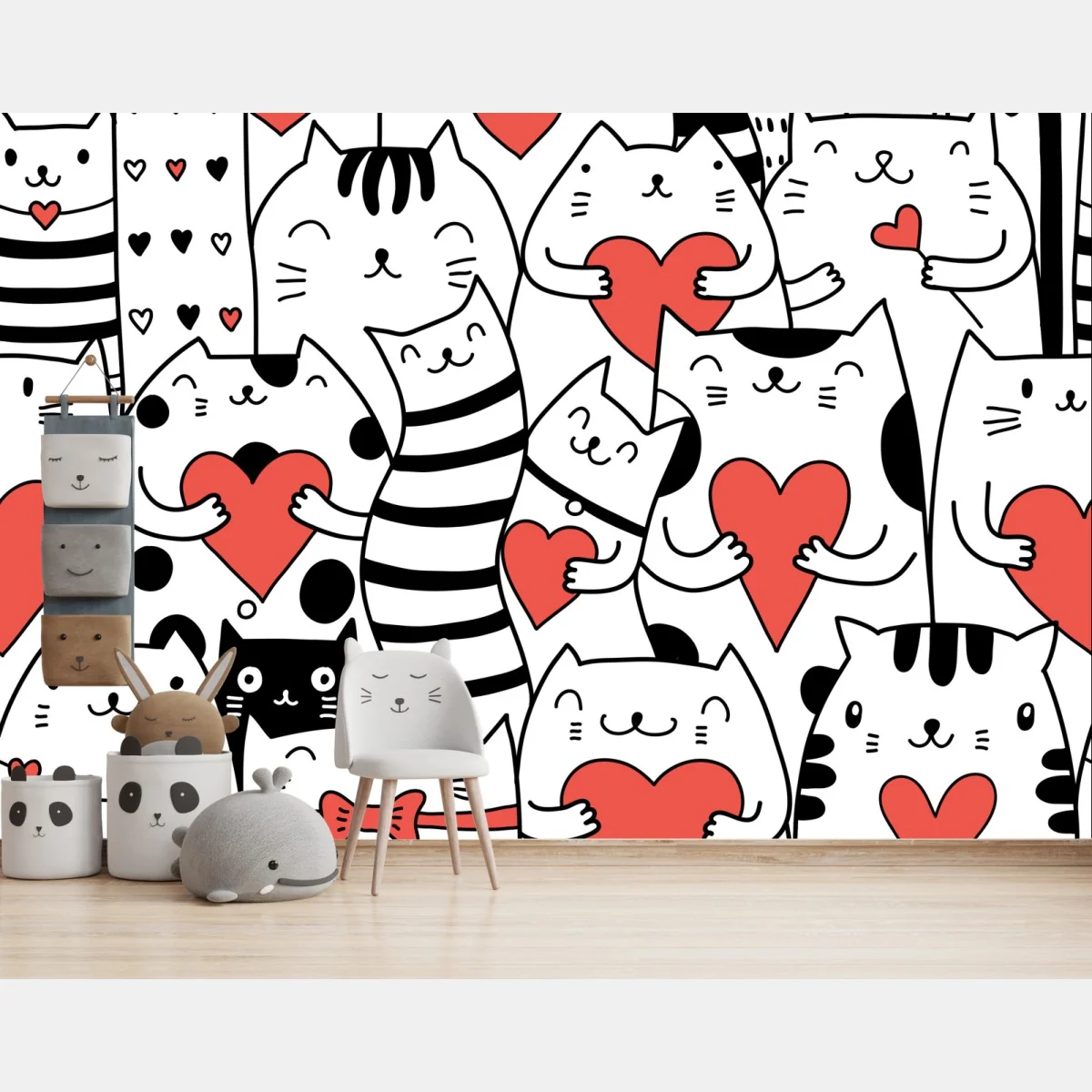 Fototapete süße katzen mit herzen muster – Wallnifity® Fototapete süße katzen mit herzen muster – Wallnifity®